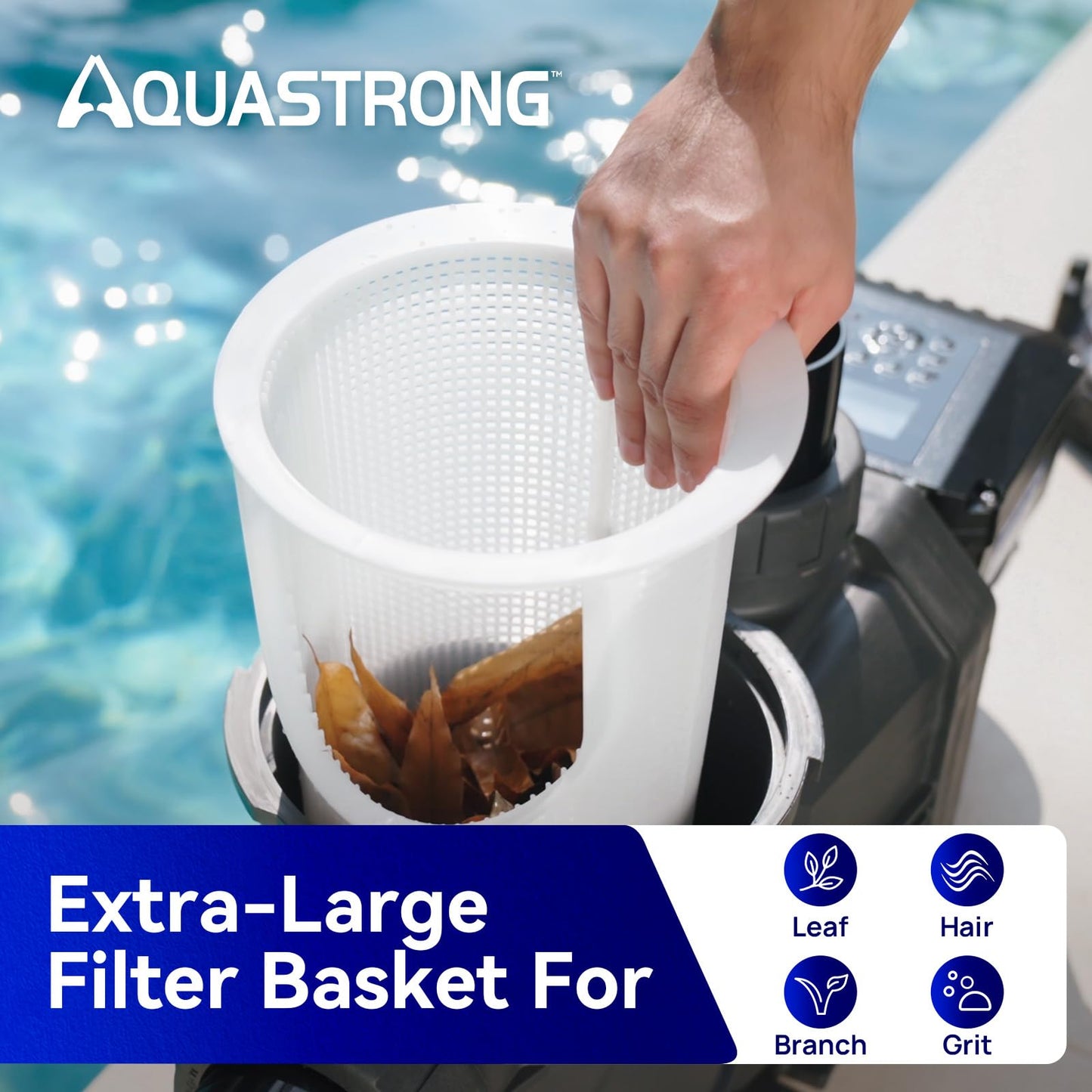 Aquastrong Variable Speed Pool Pump In/Above Pool Pump Energy Efficient High Flow Powerful Self Primming Swimming Pool Pumps with Filter Basket,Black