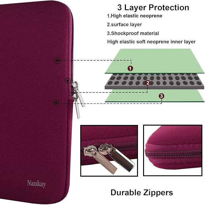 Laptop Sleeve 14 Inch, Resistant Neoprene Laptop Sleeve/Notebook Computer Pocket Case/Tablet Briefcase Carrying Bag for 14 inch HP, Lenovo, Asus Notebook, Ultrabook, Wine Red