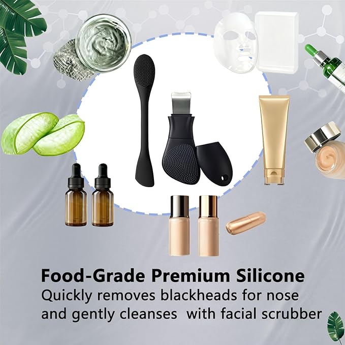 Silicone Face Scrubber Black Head Remover for Face- Appliances for Removing Make-up for Deep Cleansing Blackhead Remover Tools Face Spatula Makeup Removal Washing Brushes Pore Cleaner (Black)