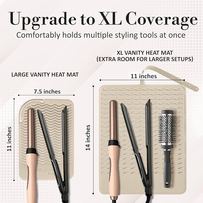 Milaya Beauty Extra Large Heat Resistant Mat for Hair Tools – Silicone Curling Iron Holder & Flat Iron Holder – Non-Slip Hot Tool Mat & Vanity Mat – Vanity Accessories for Women, Salon, Travel