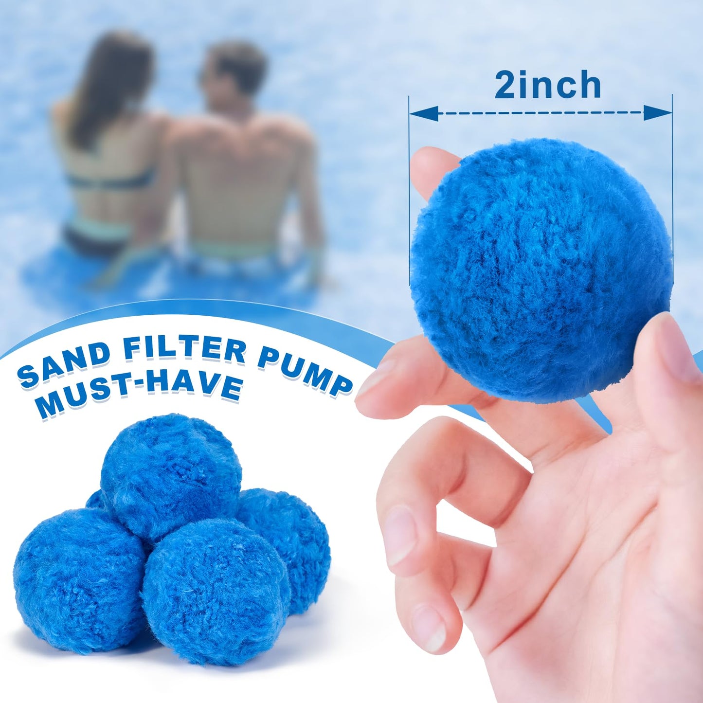 TTQ Pool Filter Balls for Sand Filter Systems, 6.1 Lbs Reusable Polyester Fiber Filter Media, Blue Filter Balls for Above Ground and Inground Pools