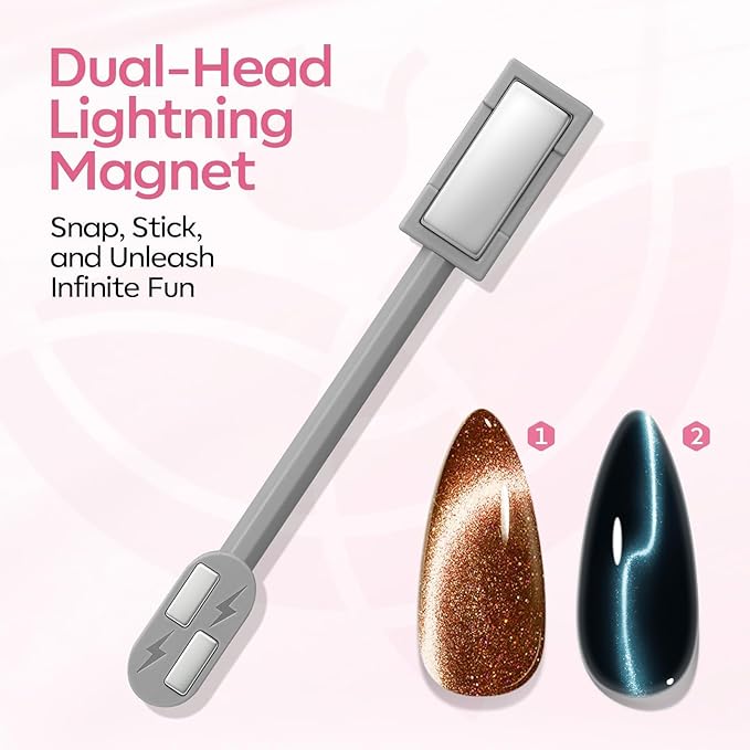 modelones Cat Eye Gel Polish Nail Magnet, 3-in-1 Cat Eye Magnet Pen & Heart-Shaped for Nail Art Tool Cylindrical & Ball &Hole &Lightning Magnet, Multi-Effect Magnets for Cateye Gel Polish DIY Salon