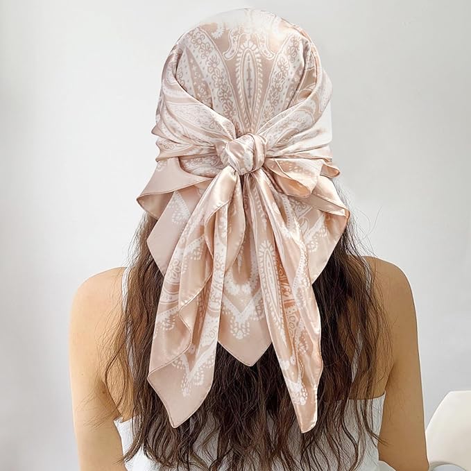 vimate 35" Square Silk Like Head Scarf - Women's Fashion Satin Scarf Bandana for Hair Wrapping at Night.