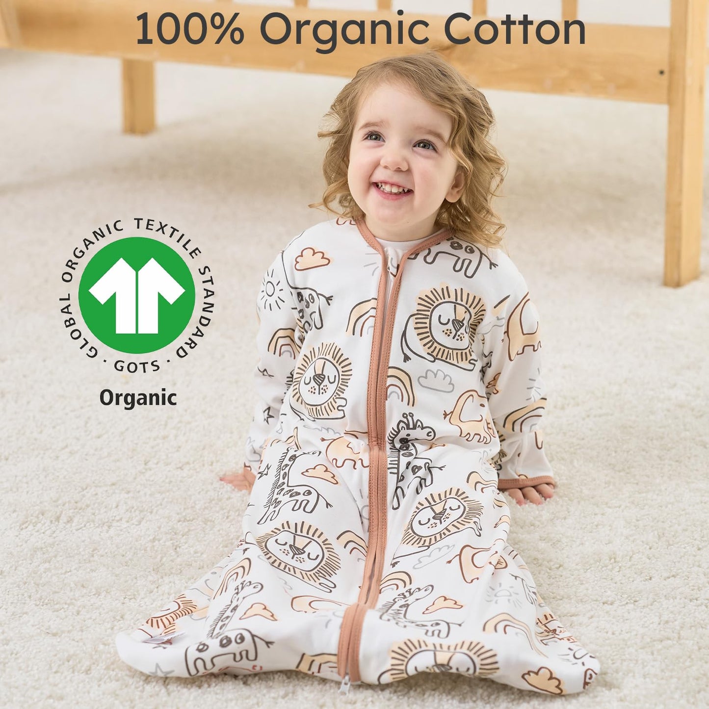 Yoofoss Baby Sleep Sack 6-12 Months Long Sleeve Wearable Blanket Baby 100% Cotton 2-Way Zipper 0.5 Tog Infants Sleeping Sack, Lightweight(Medium)