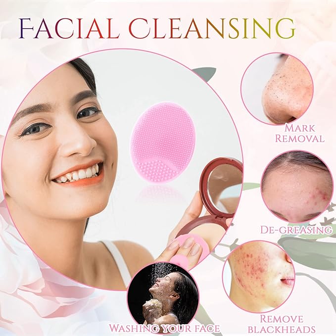 Roshtia 100 Pcs Silicone Face Scrubber Facial Cleansing Brush Handheld Soft Bristle Face Exfoliator Manual Cleansing Wash Brush for Massage Body Skin Care Pore Blackhead Removal, 20 Colors