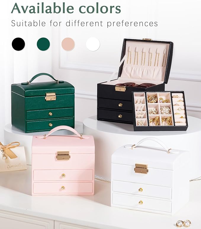 Homde Girls Jewelry Box with Lock: 3 Layer Organizer with Removable Tray - Storage for Ring Necklace Earring - Birthday & Return Gifts for Young Women (Midnight Green)
