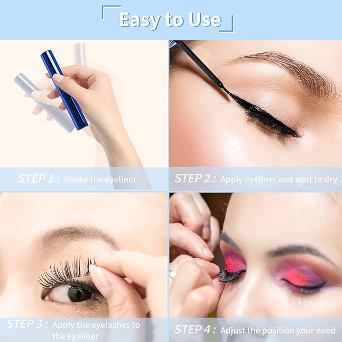 Magnetic Eyelashes Kit, 7 Pairs Reusable 3D Natural Look Magnetic Lashes with Eyeliner & Tweezers, No Glue Needed, Easy to Apply, Lightweight & Waterproof False Eyelashes (7 Pairs)