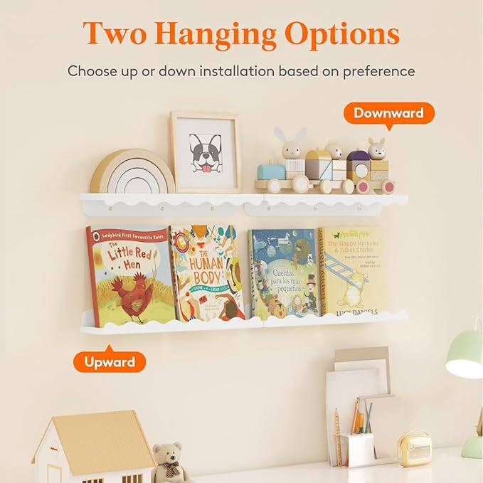 Lifewit Plastic Nursery Floating Book Shelves 12 Pack, 15"x3.4" White Clouds Plastic Wall Shelf for Bedroom Kids, Hanging Bookshelf Racks for Baby Toddler Children Room Decor, White