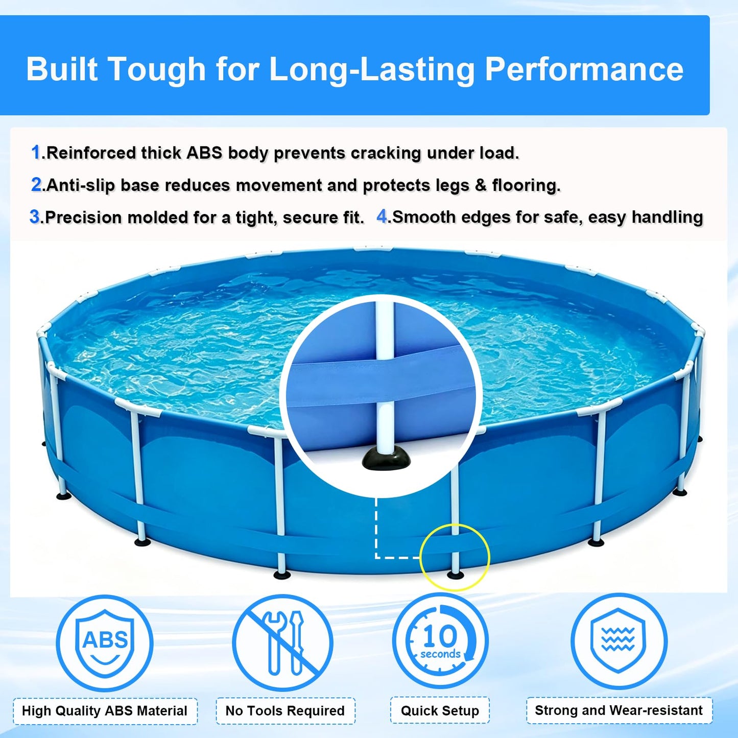 4 Pcs Footing Leg Cap Above-Ground Pool Replacement for Bestway Steel Pro MAX & Power Steel 16Ft /18Ft x 48In Frame Pool, Bestway P61802 Footing Leg Cap Grey
