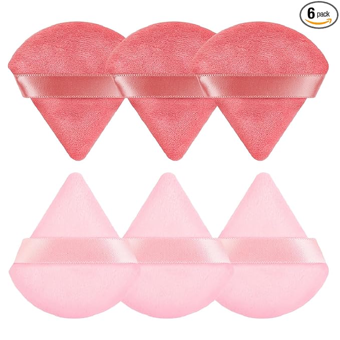 Pimoys 6 Pcs Powder Puff, Pink Gifts for Women Face Soft Triangle Makeup Puff Velet Makeup Sponge for Loose Powder (Pink)
