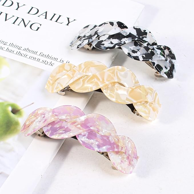 Hair Barrettes For Women - 3Pcs Large Barrettes for Thick Hair French Design with Beautiful Lines Elegant and Stylish - Perfect Hair Accessories for Thick Hair