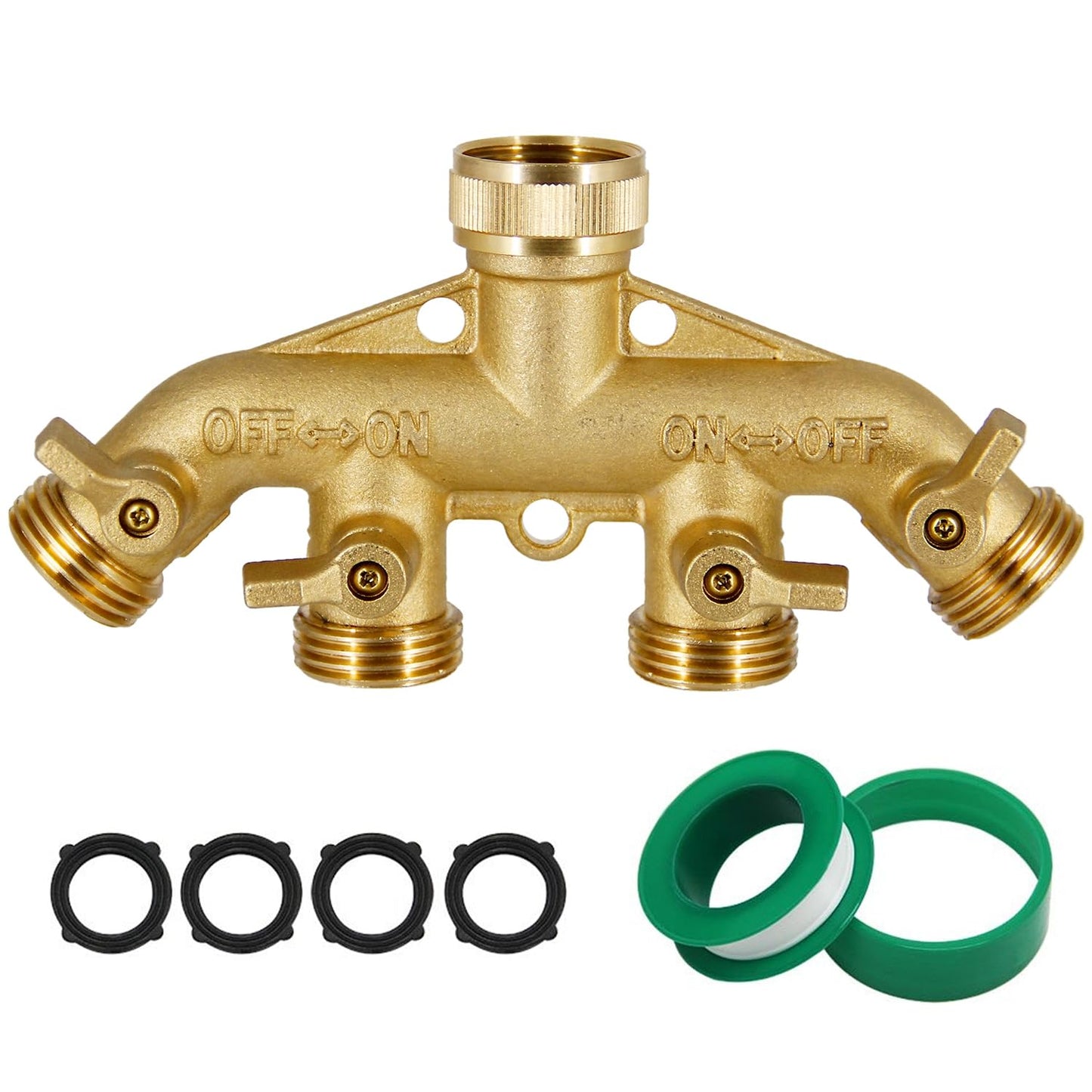 Triumpeek 4 Way Brass Hose Splitter, Heavy Duty 4-Way Garden Hose Connector 3/4 Inch, Solid 4 way hose adapter