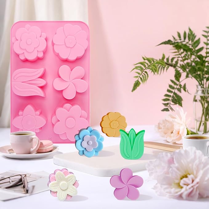 2 Pack Flower Silicone Soap Molds Tulip Daisy Flower Mold for Soap Making Daisy Molds for Chocolate Baking Cake Pops Floral Silicone Candle Candy Cake Mold Polymer Clay Resin Ice Cube Jello Mould