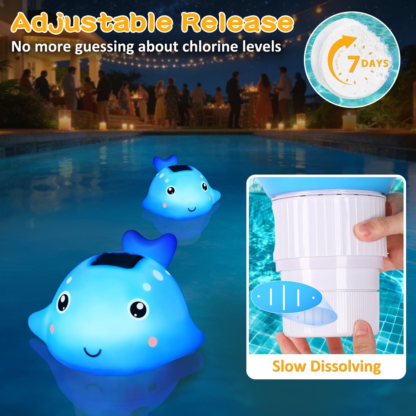 Solar Pool Chlorine Floater, Chlorines Floater with Light, Glow in Dark Chlorines Tablet Floater, Blue, 9 Inch
