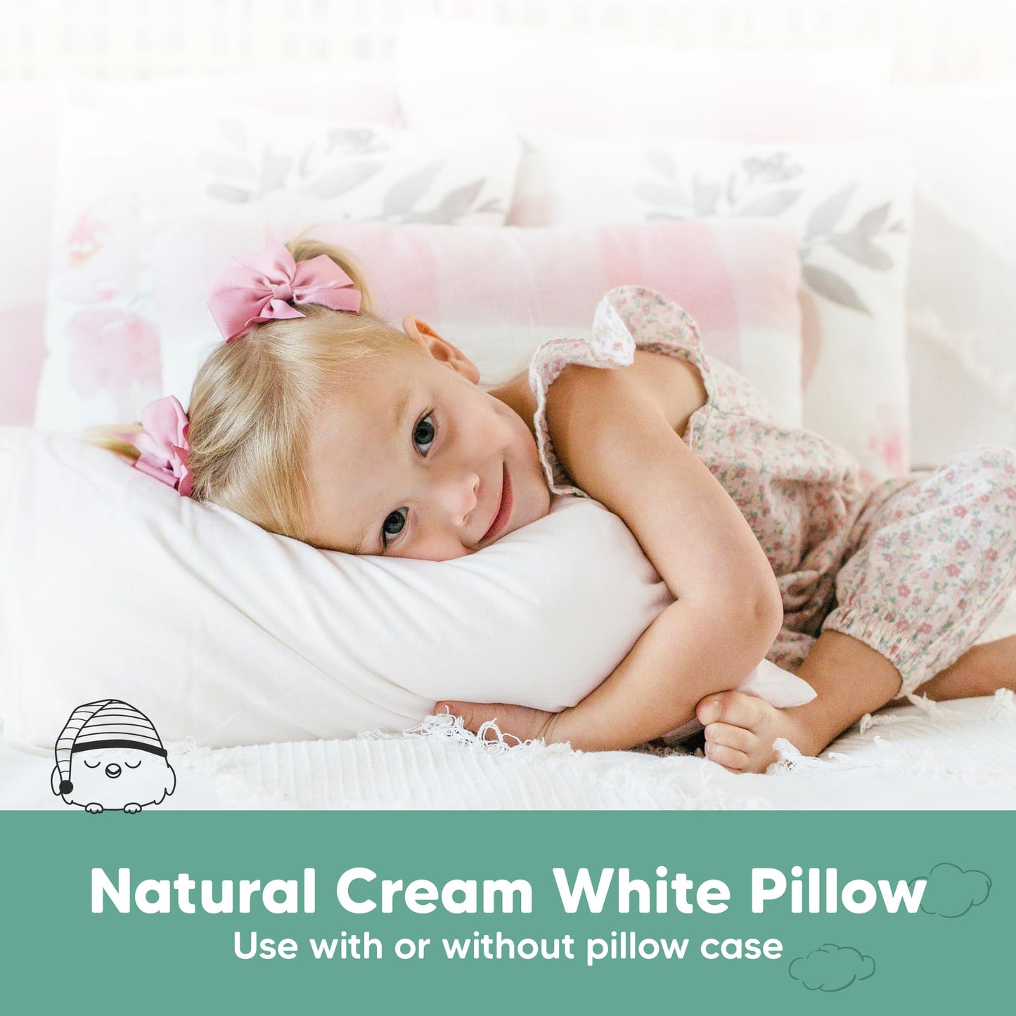 KeaBabies 1-Pack Toddler Pillows 2 Year Old to 5-13x18 Soft Organic Cotton Kids Pillow for Sleeping, Travel, School, Daycare, Nap, Toddler Bed, Machine Washable, Without Pillowcase (Soft White)