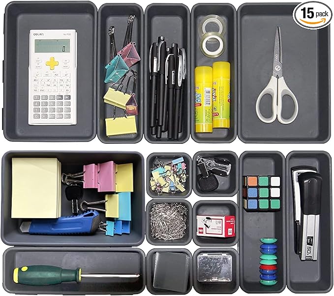 Kutesna 15 PCS Interlocking Desk Drawer Organizer Separator for Office,Bathroom,Kitchen,MakeupÃ¯Â¼ÂBlackÃ¯Â¼Â