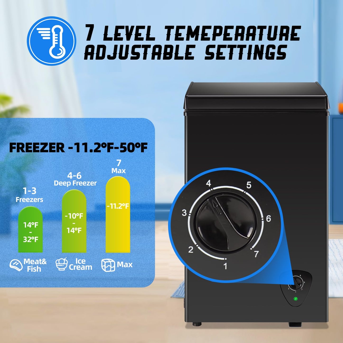 TACOOL 2.2 Cu.Ft Freezer Chest Freezer with Wheels Suit for Singel Removable Basket Traditional Manual Temperature Control for Bedroom, Dorm White