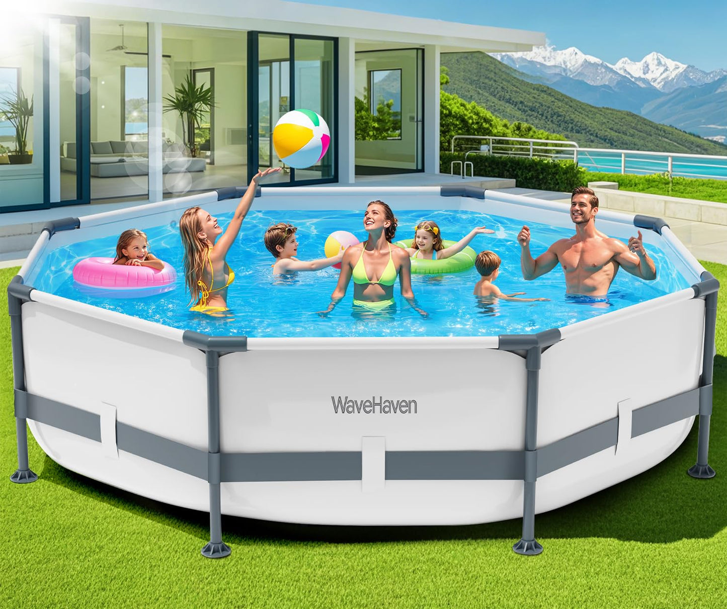 WaveHaven Above Ground Pool,10ft x 30in Frame Deep Swimming Pool,Round Family Pool,Large Above Ground Pool Easy Set,1200 Gallon Pool,Outdoor Backyard Pool for Kids,Adults-Grey,Pump Not Included