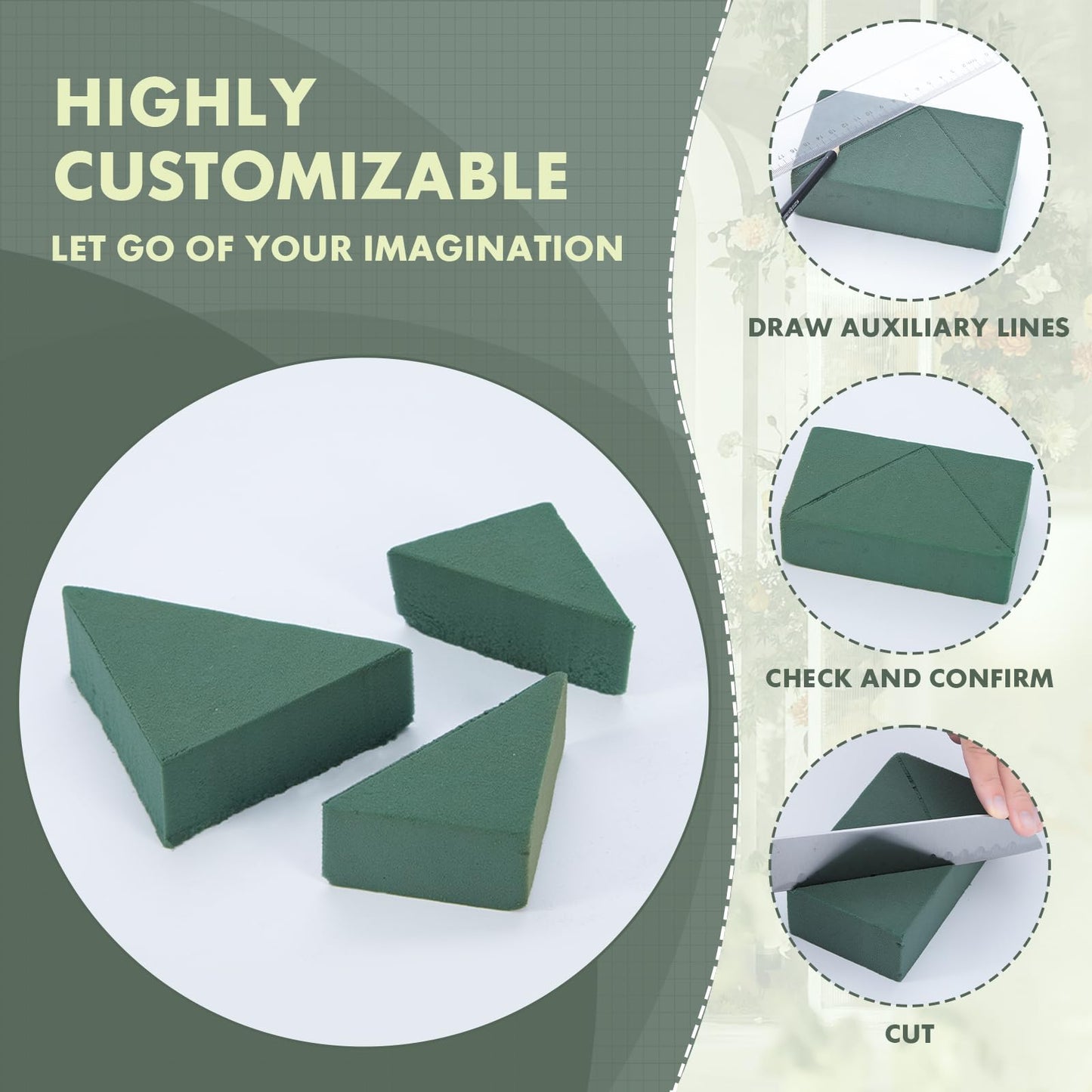GNRZZT 20 PCS Floral Foam Blocks, 5.5"L x 3.1"W x 1.7"H Green Dry & Wet Flower Foam for Fresh and Artificial Flowers, Plant Foam for Wedding, Birthdays, Pary, Home Decorations