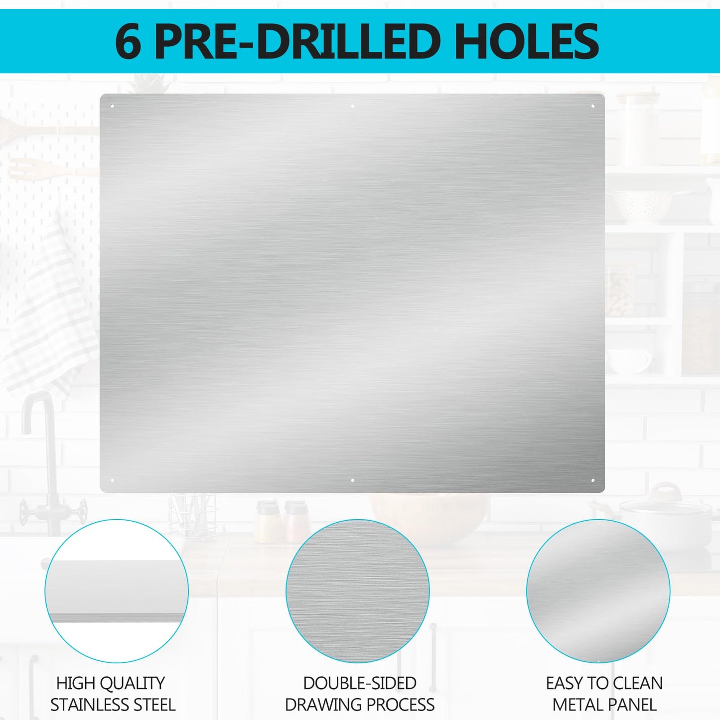 30" x 24" Thicken Heavy Range Hoods Stainless Steel Backsplash,Panel Splatter Guard for Stovetop,6 Pre Drilled Holes for Easy Installation,Keep the Walls Clean, Bright and Beautiful (30" x 24")