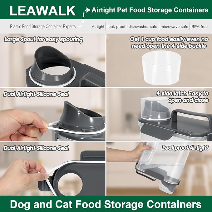 5Lbs Airtight Cat Dog Food Storage Container with Upgraded Large Nozzle BPA-Free, Pet Food Storage Containers for Rice, Grain, Pet Food, Flour, Dog Treat Storage (Black×2, 5L-2pack)