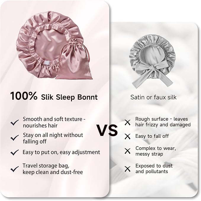 Kaome 100% Mulberry Silk Bonnet for Sleeping Women, 22 Momme Double Layer Silk Hair Wrap, Non-Slip Sleep Cap with Adjustable