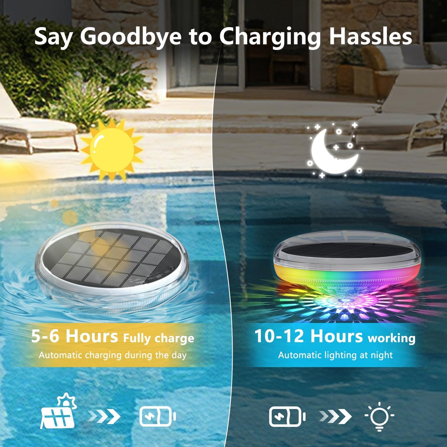 Solar Powered Floating Pool Lights(4 Pack), Pool Lights That Float with Remote Control, 12 Lighting, Timing Mode, IP67 Waterproof for Inground/Above Ground Pool, Pool Party, Bathroom, Bathtub, Garden