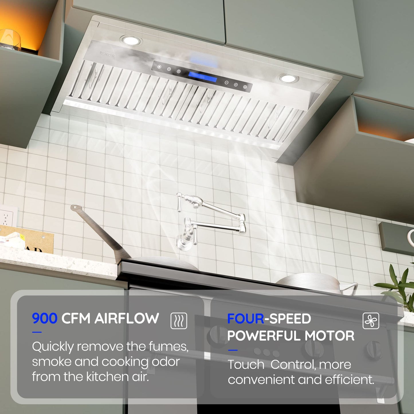 EKON Range Hood Insert 42 Inch, 900 CFM Kitchen Vent Hood, Built-in Ducted or Ductless Convertible, Remote & 4-Speed Touch Control, Adjustable LED Lights, Stainless Steel, NAB02-42
