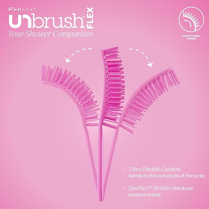 FHI Heat UNbrush Flex Detangling Brush — Ultra-Flexible, Pain-Free Hair Brush Detangler with DuoFlex Anti-Static Bristles for Removing Tangles, Massaging Scalp & Faster Styling - Pink