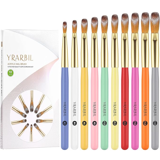 Acrylic Nail Brush Set, 10PCS Professional Nail Art Brushes for Acrylic Powder Applications, 3D Carving, Nail Art Extension for DIY Home Salon Tools