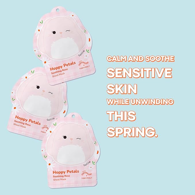 TONYMOLY x Squishmallows Satine Hoppy Petals Sheet Mask, Calming Rose & Chamomile, Hydrating K-Beauty Skincare, Easter Basket Stuffer for Teens, Girls & Spring Self-Care