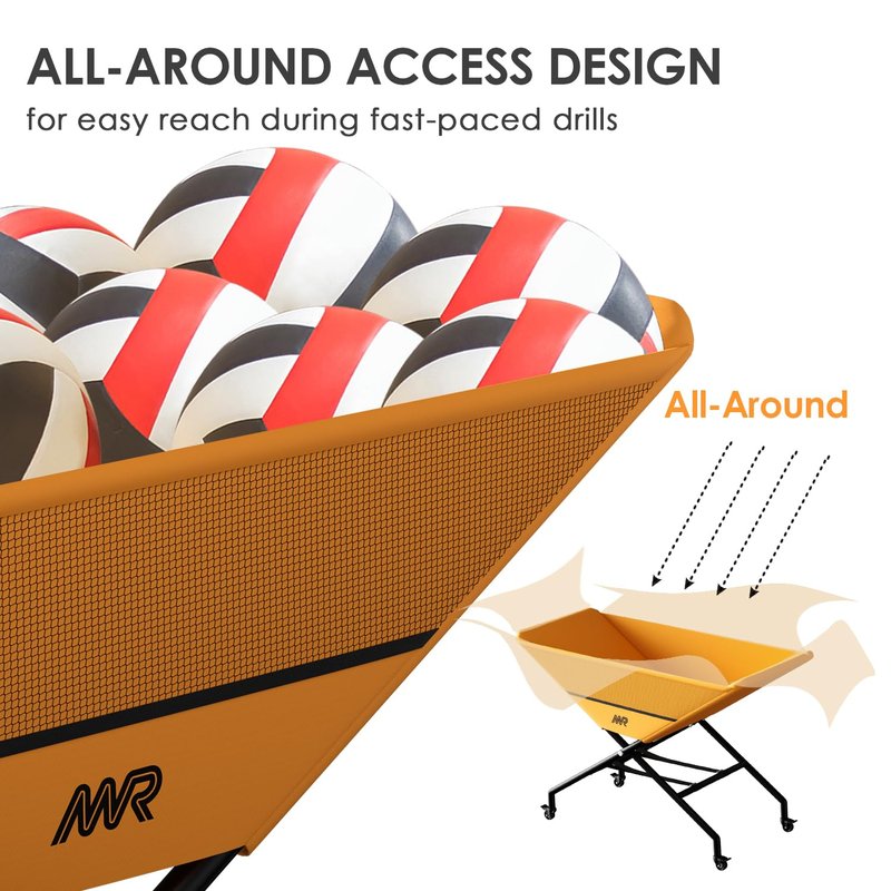 MR Collapsible Volleyball Wheeled Cart, Portable Hammock Ball Cart, Volleyball Cart with Wheels, Rolling Volleyball Basket Ball Storage, Volleyball Training Equipment Ball Holder, Hold Up to 30 Balls