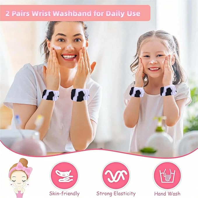 2 Pairs Wrist Washband for Women Washing Face, Wrist Spa Washband Absorbent Wristbands, Prevent Liquids from Spilling Down Your Arms