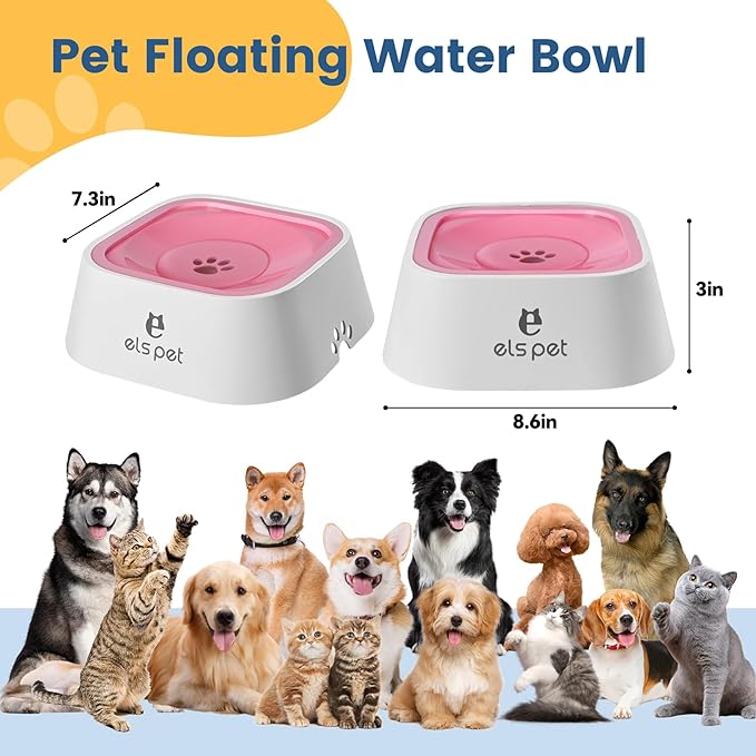 Dog Water Bowl no Spill, 35oz Slow Water Bowl for Dogs, BPA-Free, Anti-Splash & No-Slip Design, 1L Vehicle Carried Travel Spill Proof Pet Bowls, for Small Medium Cats and Pets. (Pink, 1L)