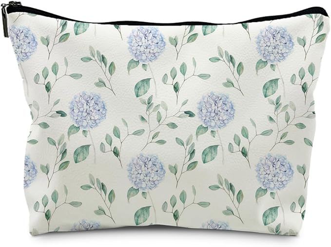 Blue Hydrangea Floral Weather Makeup Bag, Cosmetic Toiletry Bag for Women, Coquette Makeup Pouch, Aesthetic Pouch, Hydrangea Gifts(PU)
