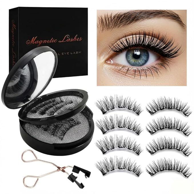 Magnetic Eyelashes with Applicator, 1 Packs (4 Pairs Total), Black Reusable False Lashes, Natural Look, Glue-Free, Lightweight Wear