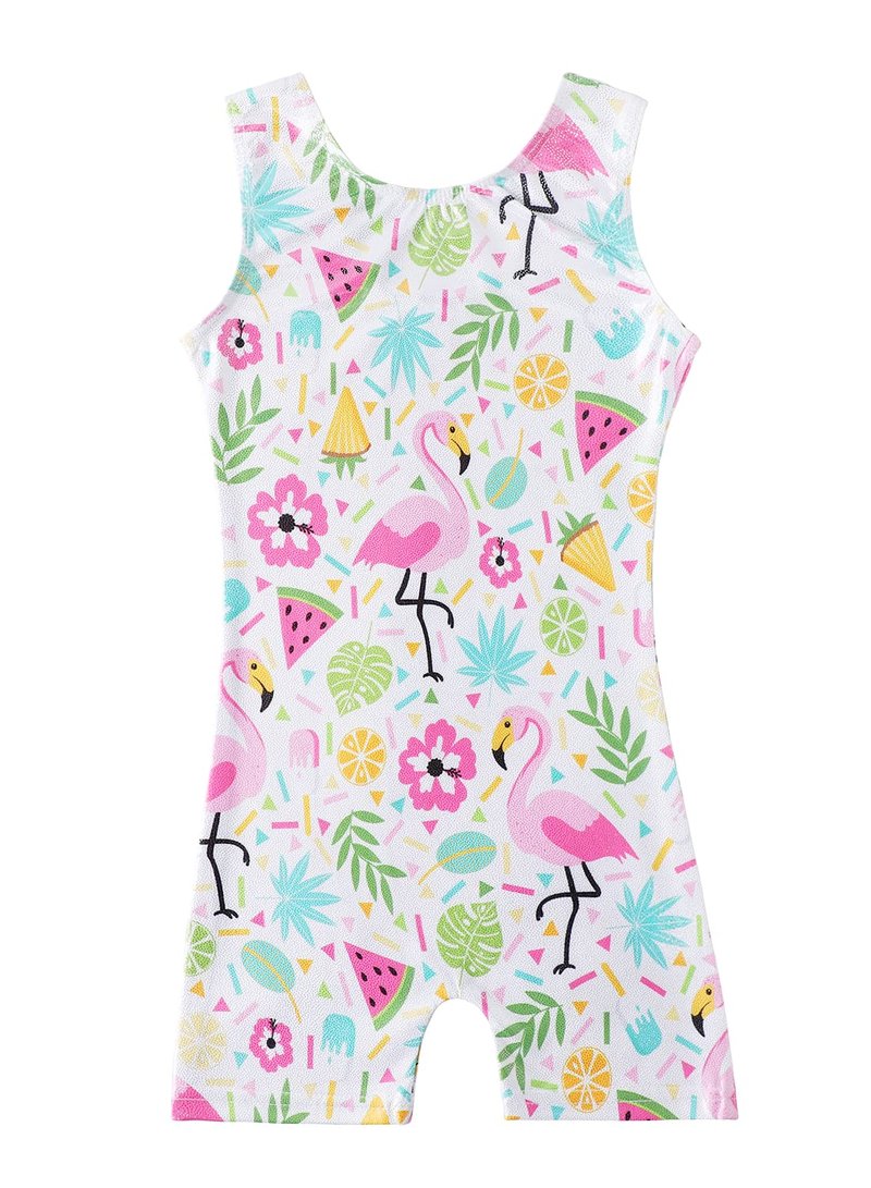 HOZIY Girls Gymnastics Leotards Size 6-7 Year Old Flamingo Fruits Floral Flower Patterns Dance Shorts Bike Biketard Gymnastic Ropa De Gimnasia Leotard Sparkly Outfits