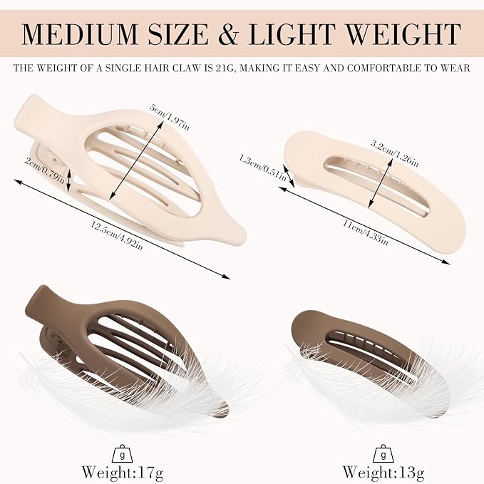 obeoby 8 Pcs Flat Hair Clips, Neutral Color Flat Claw Clips 2 Styles Hair Claws for Women Girls Medium Hair Volume French Hair Barrettes Accessories Easter Basket Stuffers Gifts