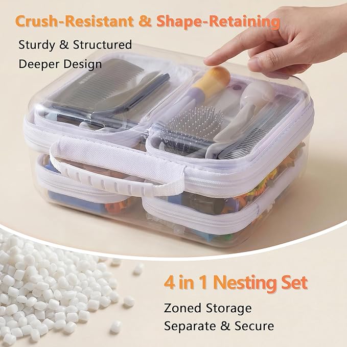 5PCS Travel Essentials for Toiletries with Handles, 1.2MM Thick Clear Hard Shell Zipper Case, Durable Makeup Bag for Cosmetics, Puzzles and Snacks, Clear Travel Bag for Diaper Bag Organizer