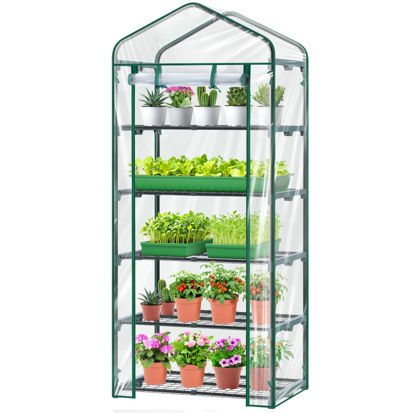 Mini Greenhouse for Outdoors Indoor: Ohuhu 23 x 19 x 75-Inch Small Plants Green House with 5 Tier Shelves, Portable Plastic Greenhouses with Heavy Duty Clear PVC Cover for Garden Patio Porch Balcony