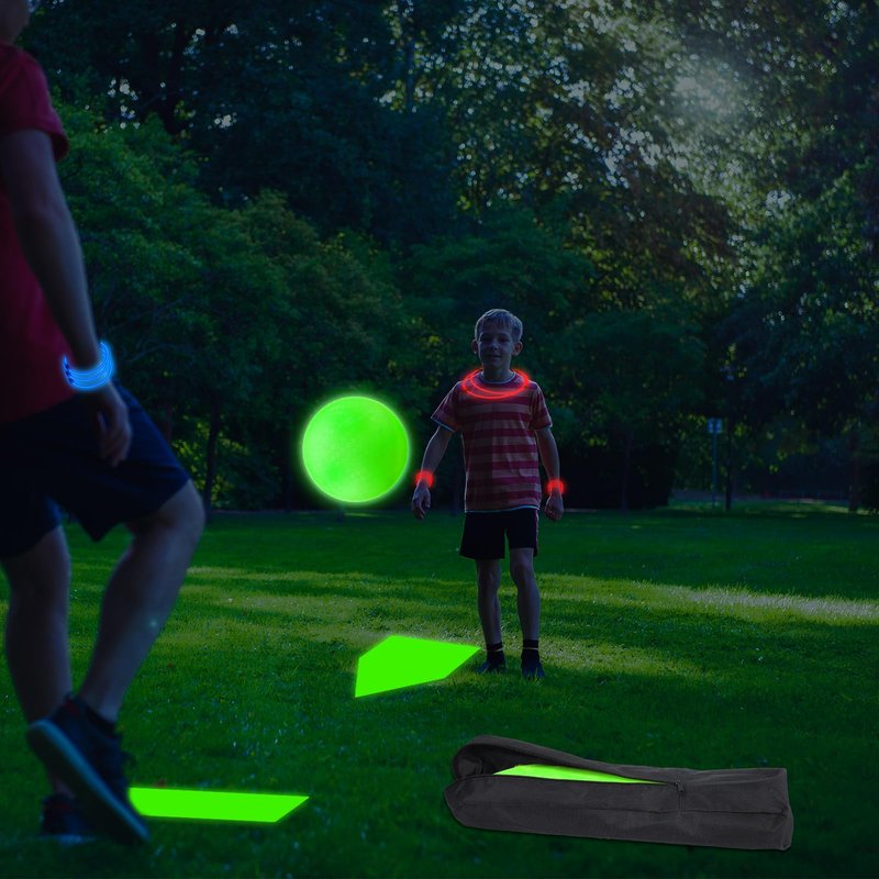 Hiboom 9 Pcs Glow in the Dark Kickball Dodgeball Set Includes 10 Inch Playground Ball with Pump 5 Rubber Bases 100 Glow Sticks for Adults Playground School Backyard Game Outdoor Indoor Games