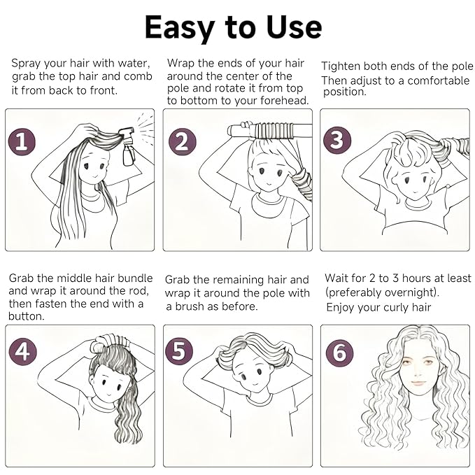 Overnight Heatless Hair Curler Blowout Rods Jumbo, Heatless Curls Satin Flexi Rods for Overnight Sleeping, No Heat Curling Tool for All Hair Types, Soft Heatless Hair Curler (brown, 4 Rods)