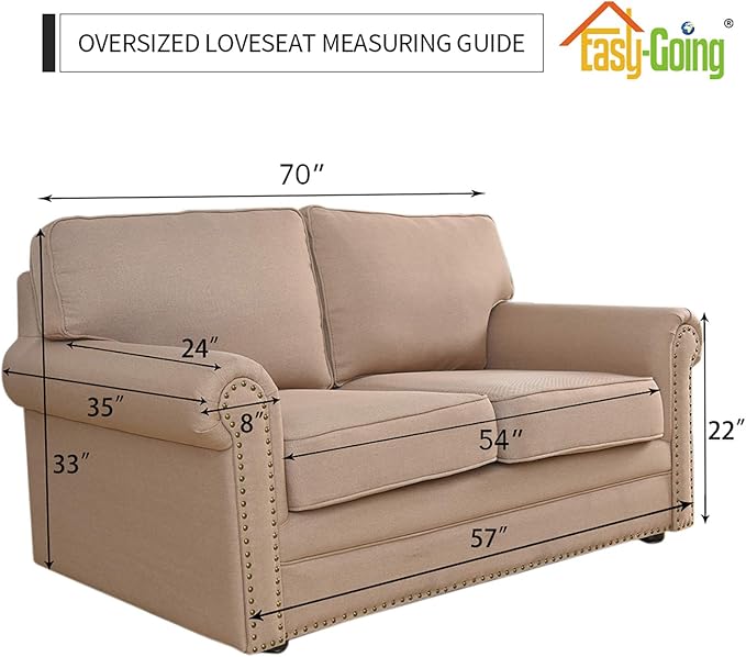 Easy-Going Stretch Oversized Loveseat Slipcover 1-Piece Sofa Cover Furniture Protector Couch Soft with Elastic Bottom for Kids Polyester Spandex Jacquard Fabric Small Checks Tan