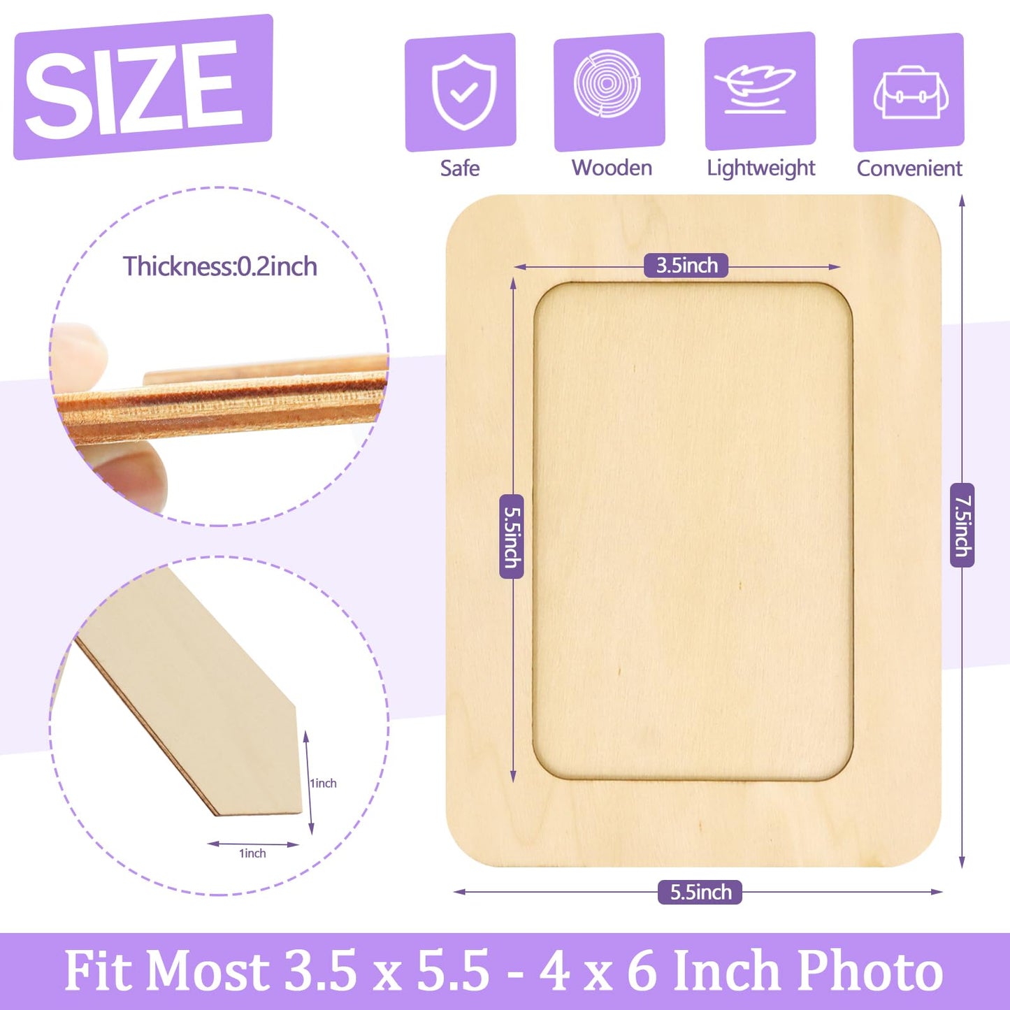 RYKOMO 20 Pack Wooden Picture Frames for Crafts, 4 x 6 Inch DIY Wood Picture Frames Unfinished Photo Frame for Valentine's Day Gift New Year Birthday Party Father's Day Mother's Day Wood Decor
