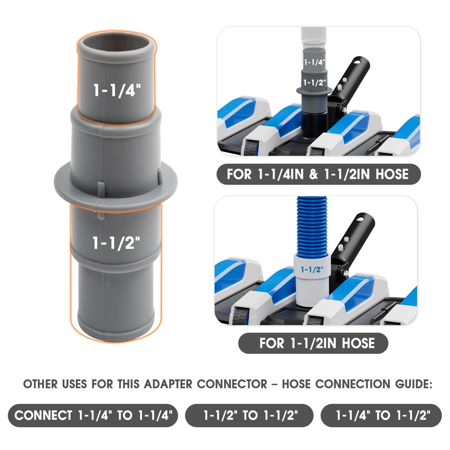 TidyMister 4LB Professional Pool Vacuum Heads with Hose Adapter Connector 1-1/4" or 1-1/2" Set-Commercial-Grade Vac Head & Swivel Handle,Wheels for Vinyl Liner,Inground & Above-Ground Pool