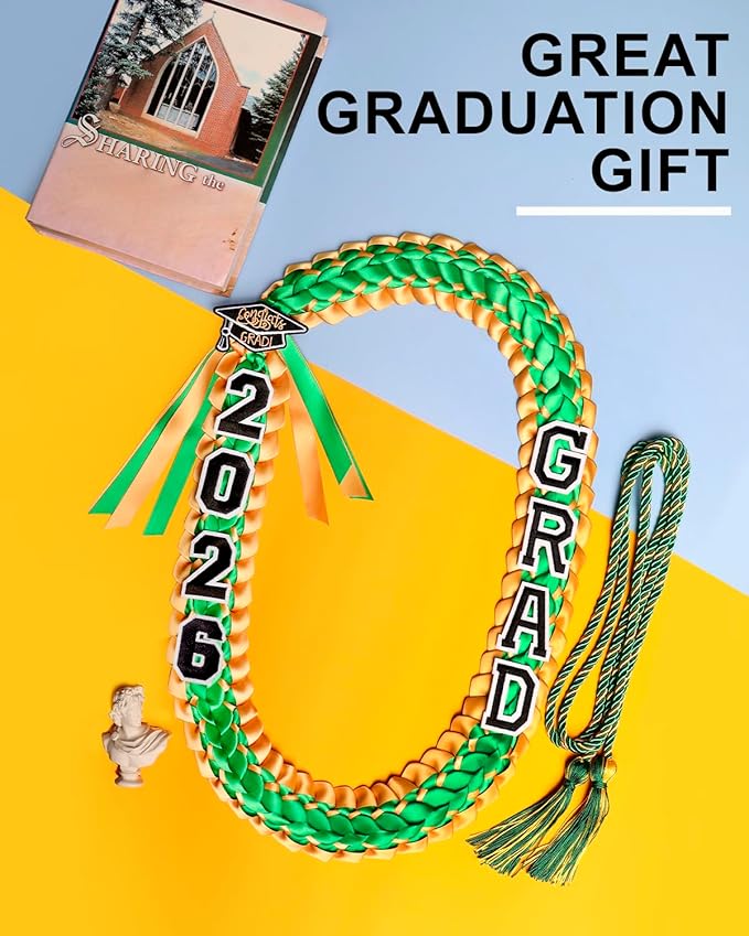 ALKB 2026 Graduation Lei Set - Two-Tone Braided Ribbon with Honor Cord, Unisex Graduation Gift for Graduates, Polyester
