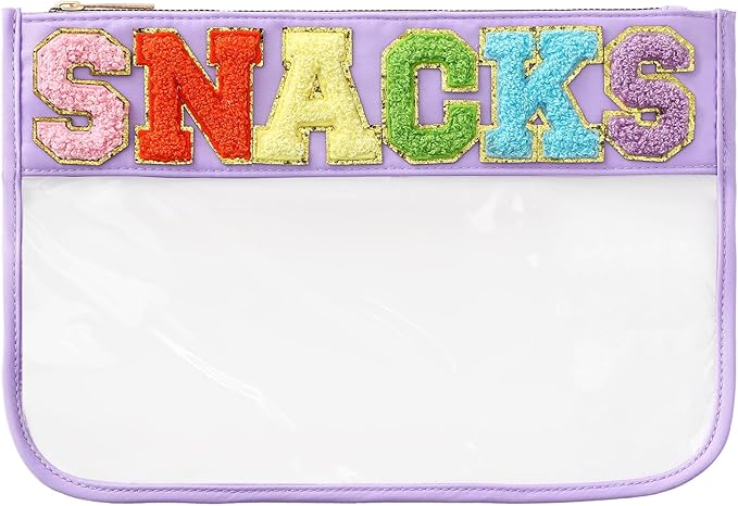 DYSHAYEN Chenille Letter Clear Zipper Pouch for Travel,Nylon Clear Cosmetic Bag,Makeup Travel Bag for Women Girls 11.8 Inches x 8.2 Inches