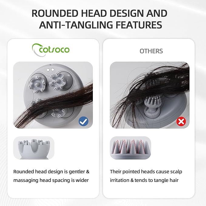 cotsoco Electric Scalp Head & Back Massager, Cordless Hair Massage Waterproof Head Massager with 4 Heads 84 Nodes for Hair Growth, Stress Relief & Deep Clean, Gifts for Men Women, Blue