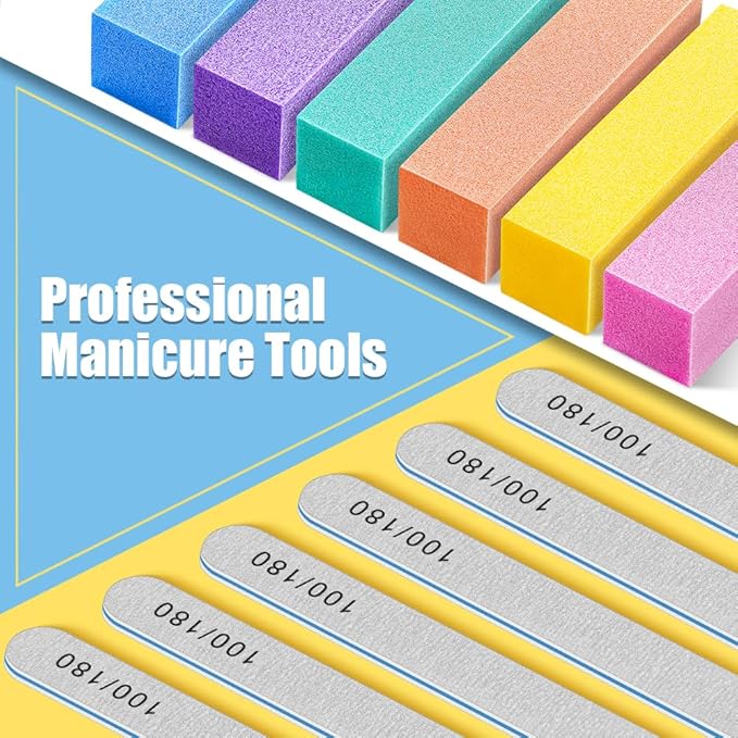 TsMADDTs Nail Buffers and Files, 6 pcs Buffer Blocks, 6PCS 100 180 Grit Files, Professional Manicure Tools Kit, Nail Care Tools Kit