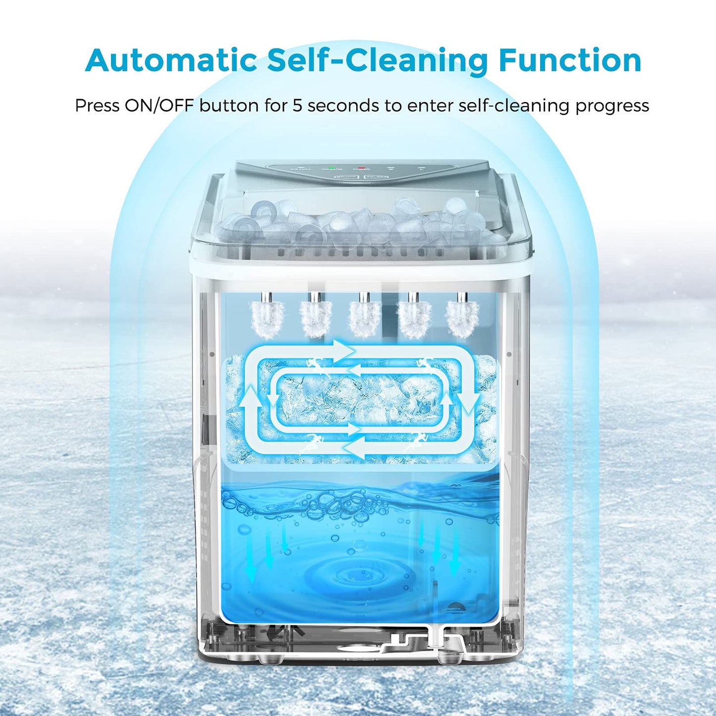 FZF Ice Makers Countertop, Self-Cleaning Function, Portable Electric Cube Maker Machine, 9 Pebble Ready in 6 Mins, 26lbs 24Hrs with Bags and Scoop Basket for Home Bar Camping RV